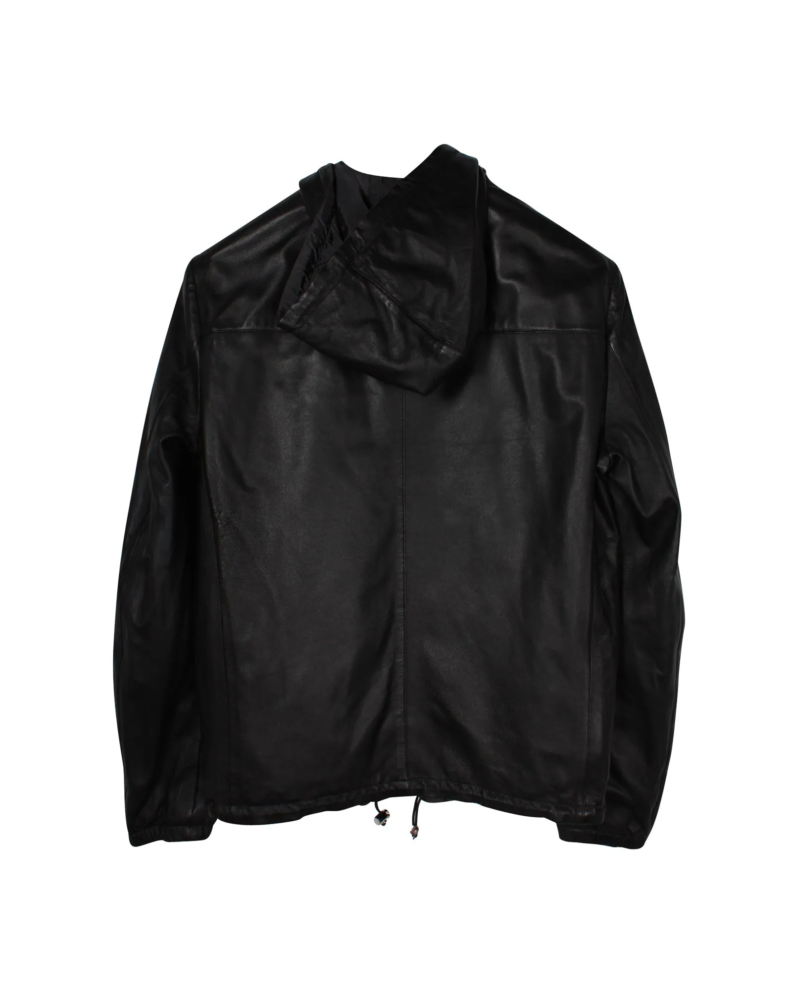 Prada Reversible Zip Front Hooded Jacket in Black Lambskin Leather