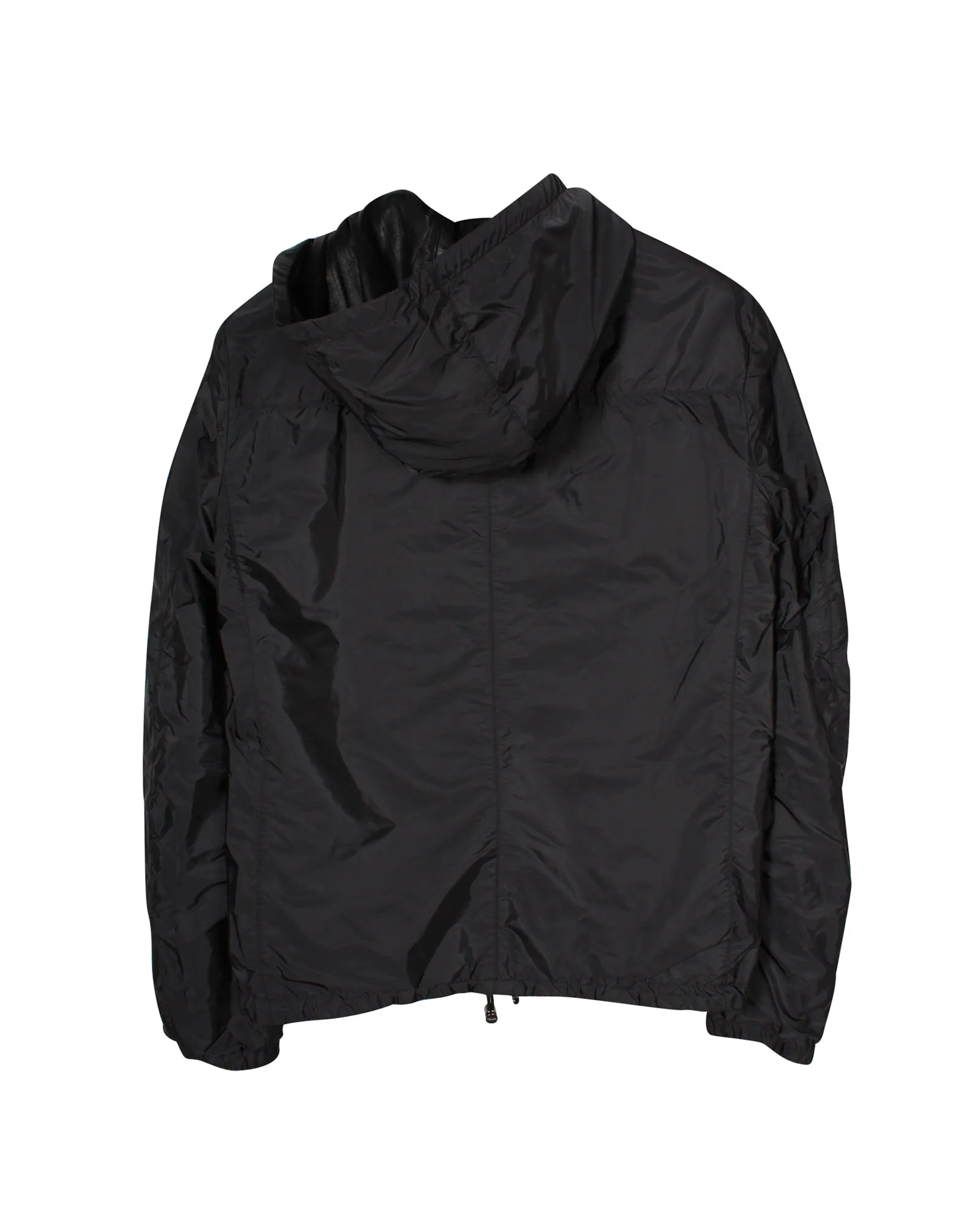 Prada Reversible Zip Front Hooded Jacket in Black Lambskin Leather