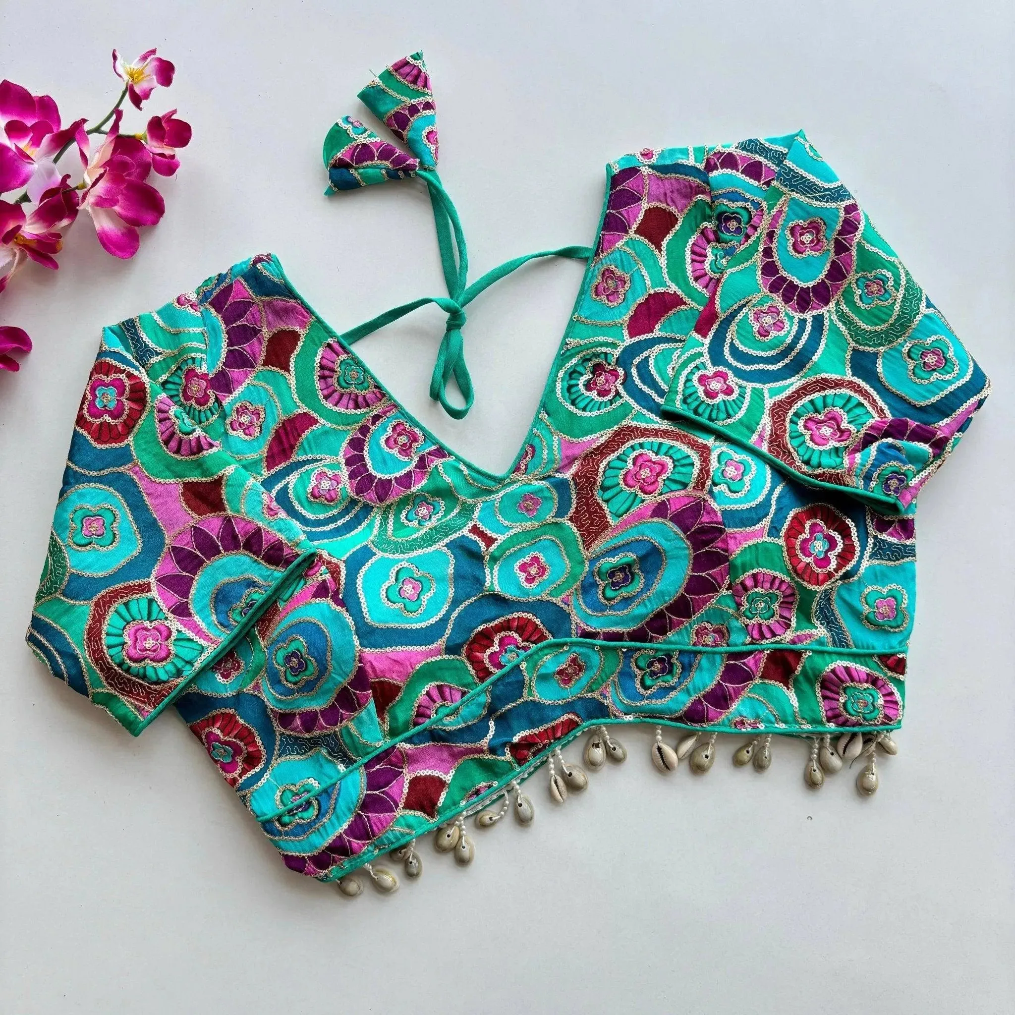 Pure Chinon Silk with Real Kaudi Lace and Position Print Work Blouse