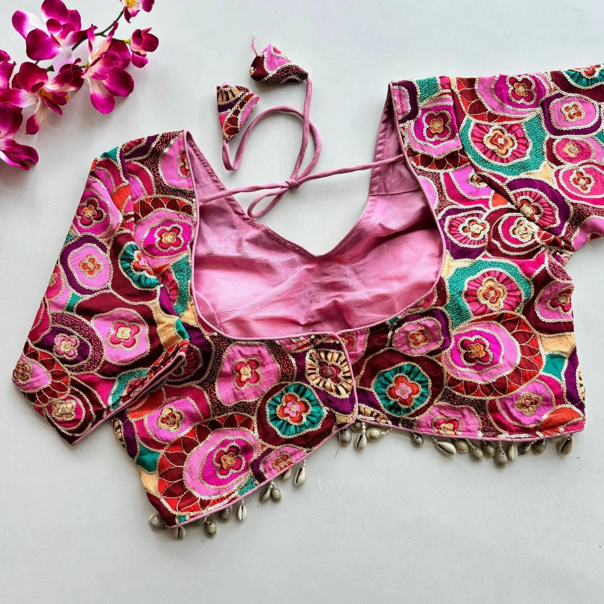 Pure Chinon Silk with Real Kaudi Lace and Position Print Work Blouse