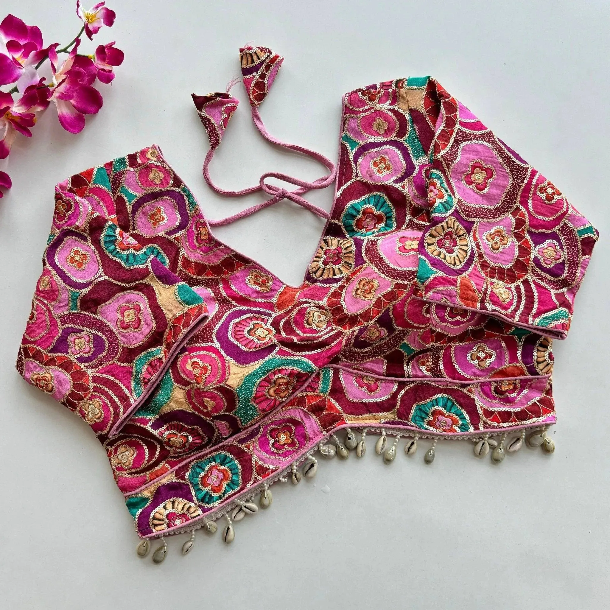 Pure Chinon Silk with Real Kaudi Lace and Position Print Work Blouse