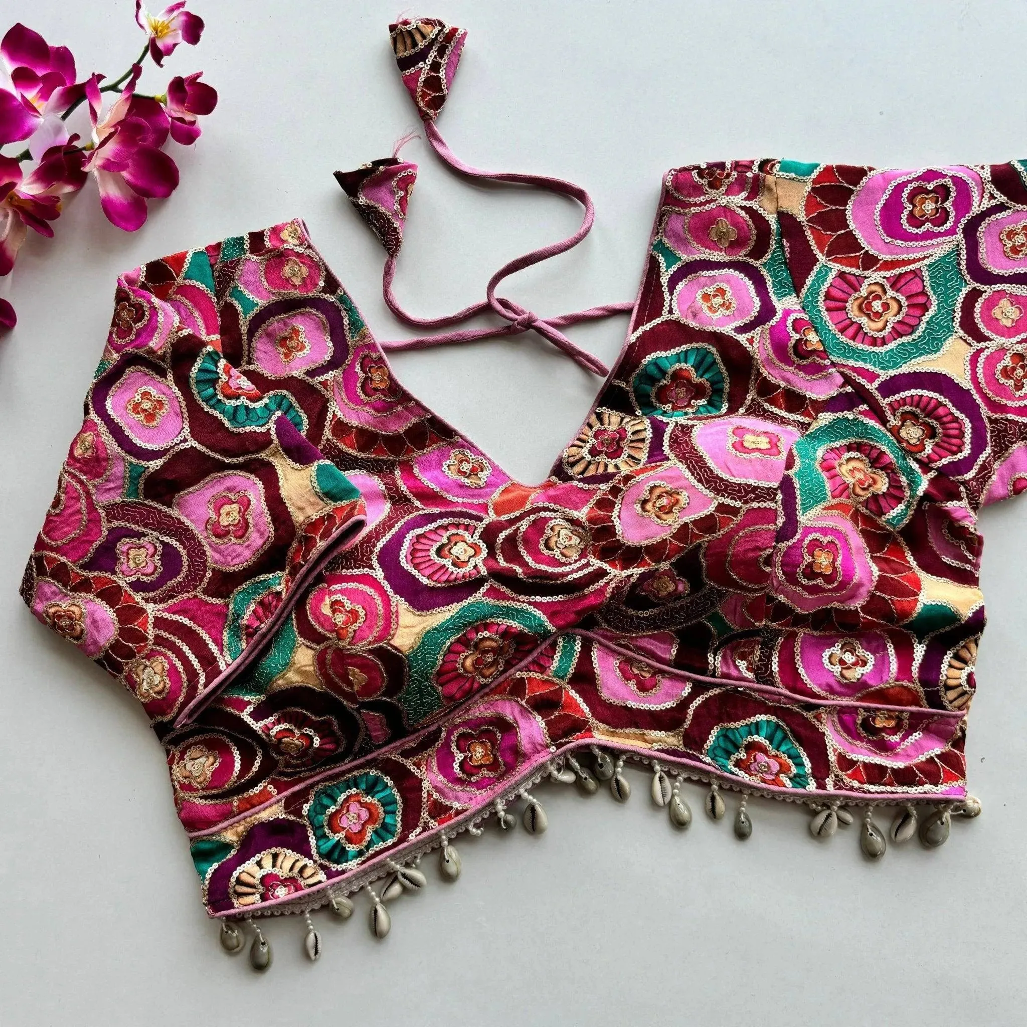 Pure Chinon Silk with Real Kaudi Lace and Position Print Work Blouse