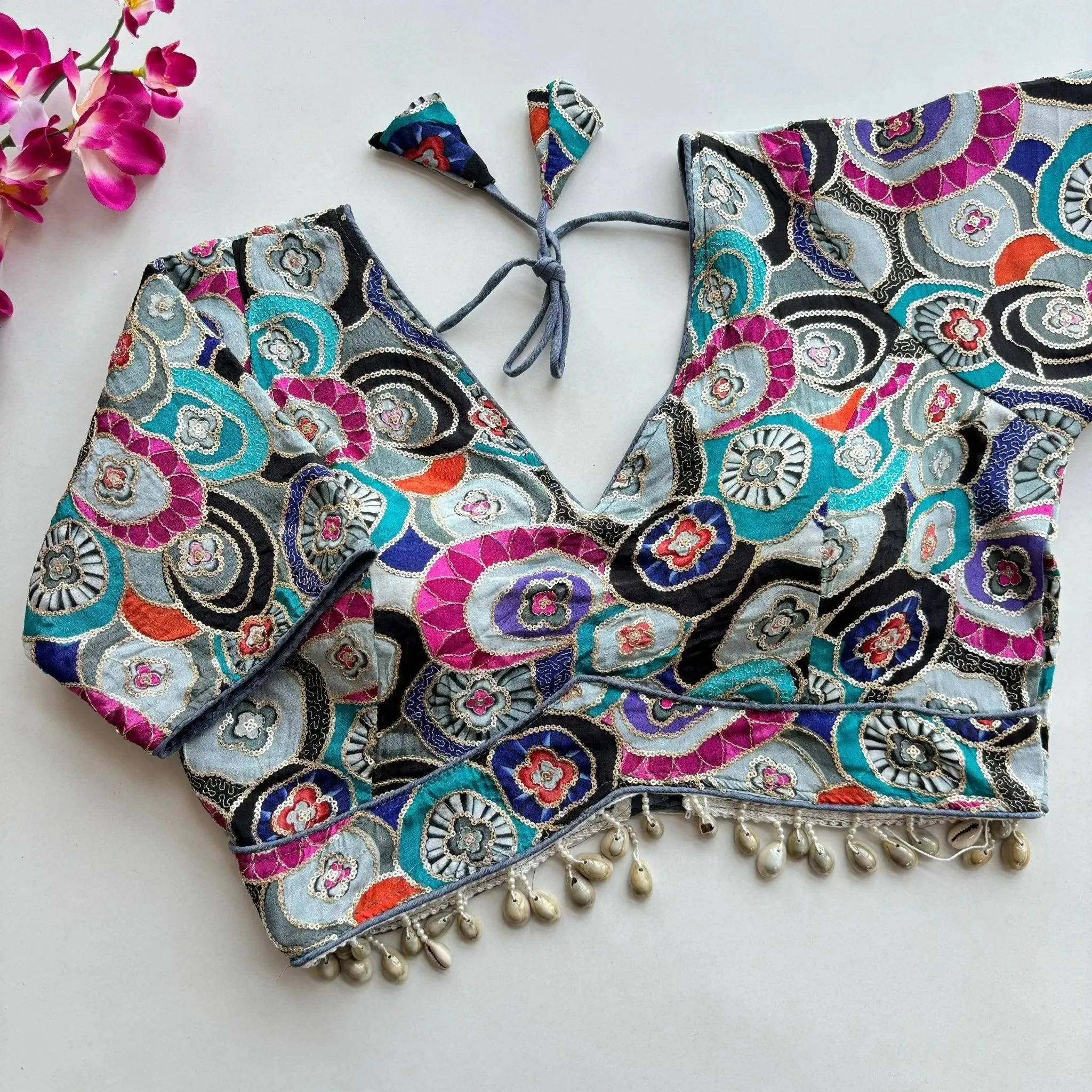 Pure Chinon Silk with Real Kaudi Lace and Position Print Work Blouse