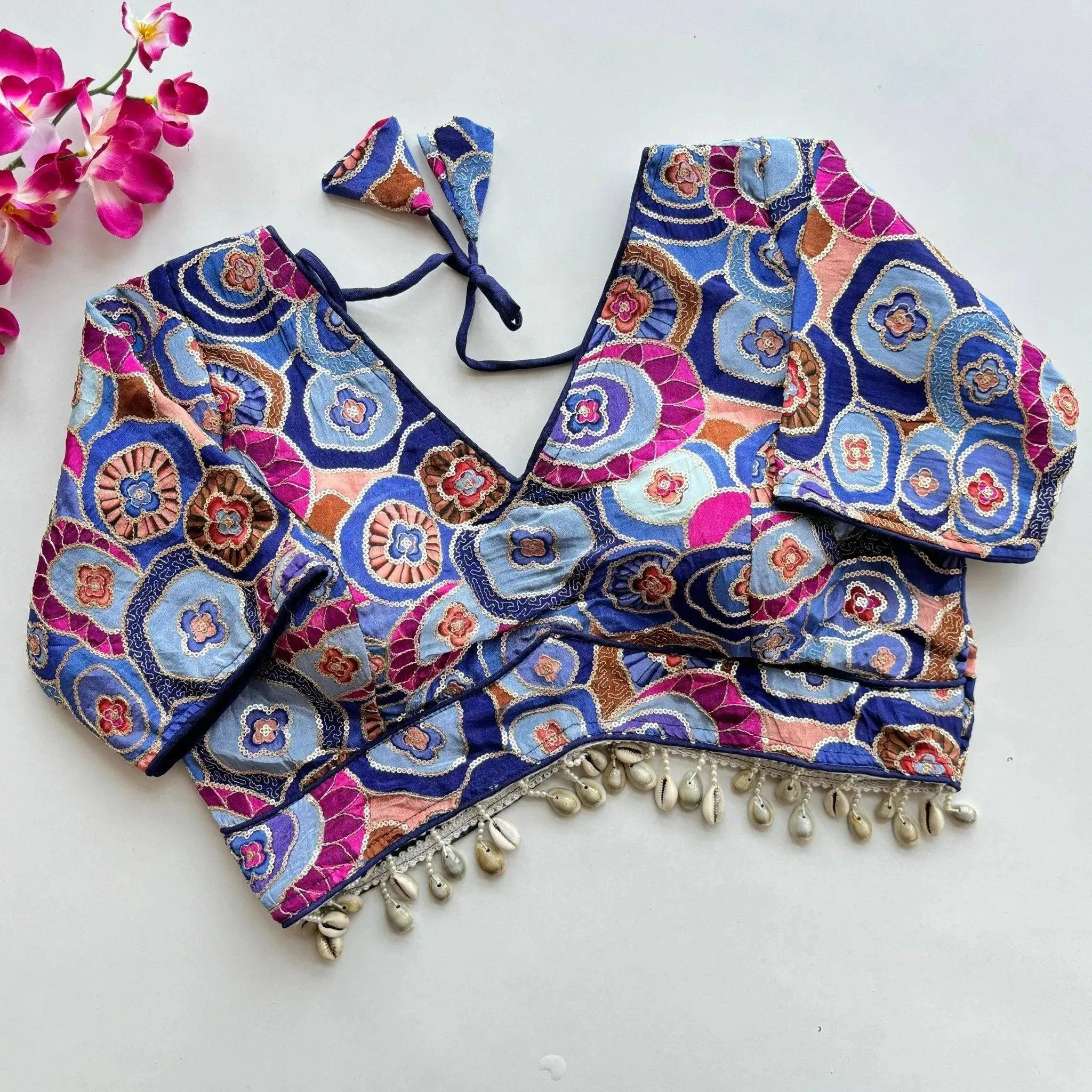 Pure Chinon Silk with Real Kaudi Lace and Position Print Work Blouse