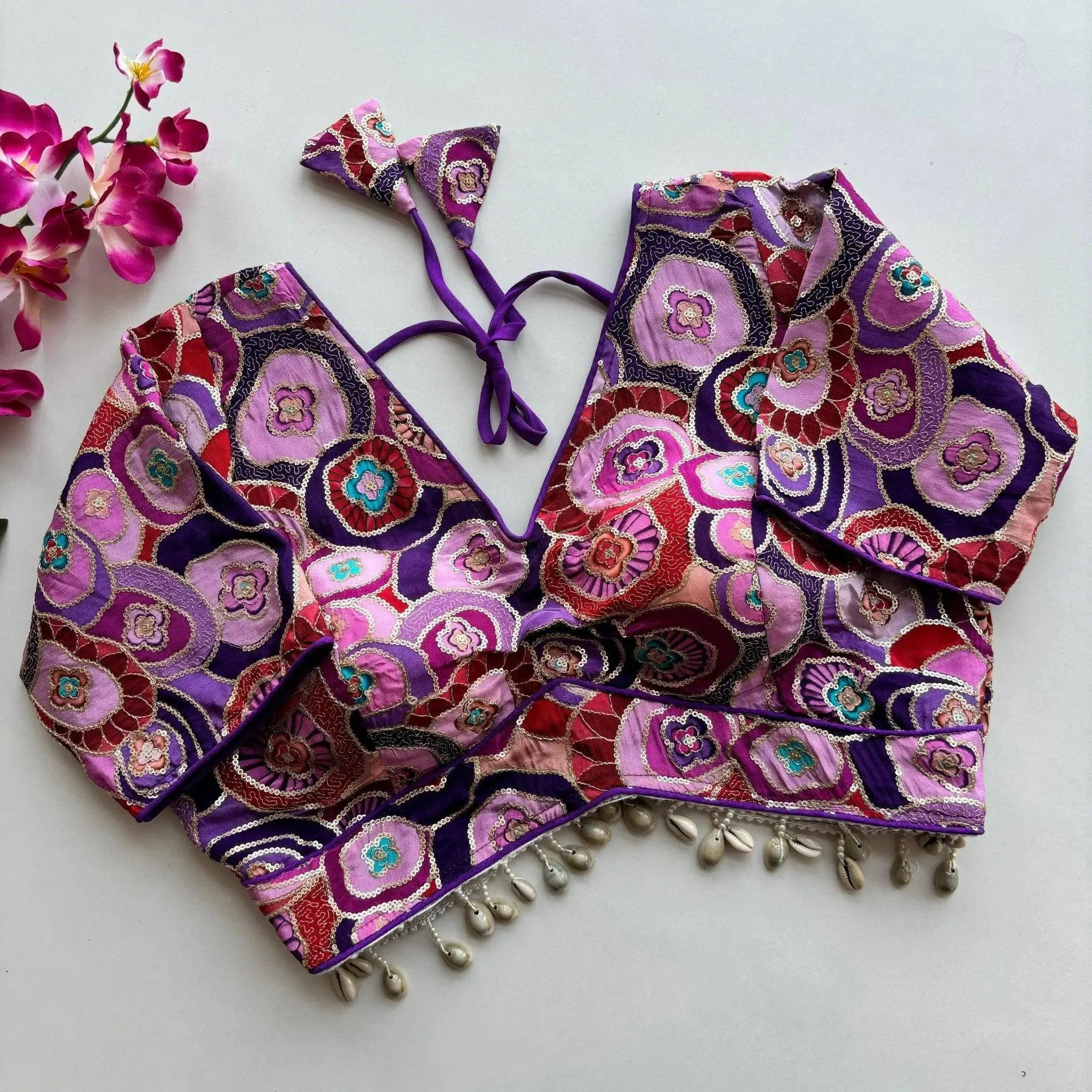 Pure Chinon Silk with Real Kaudi Lace and Position Print Work Blouse