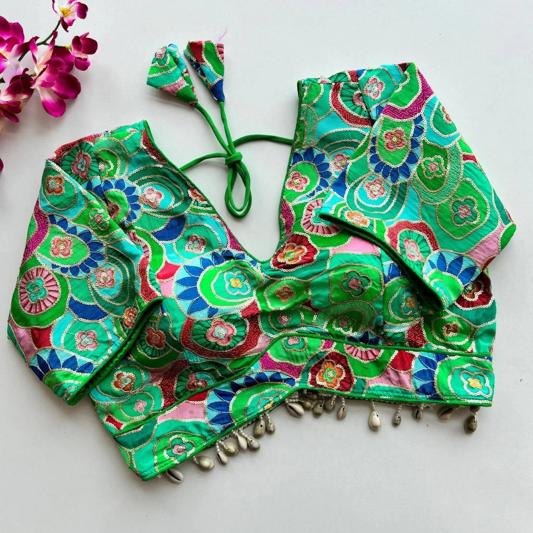 Pure Chinon Silk with Real Kaudi Lace and Position Print Work Blouse