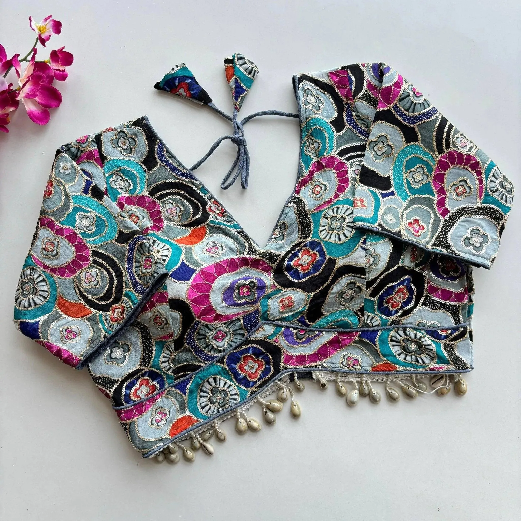 Pure Chinon Silk with Real Kaudi Lace and Position Print Work Blouse