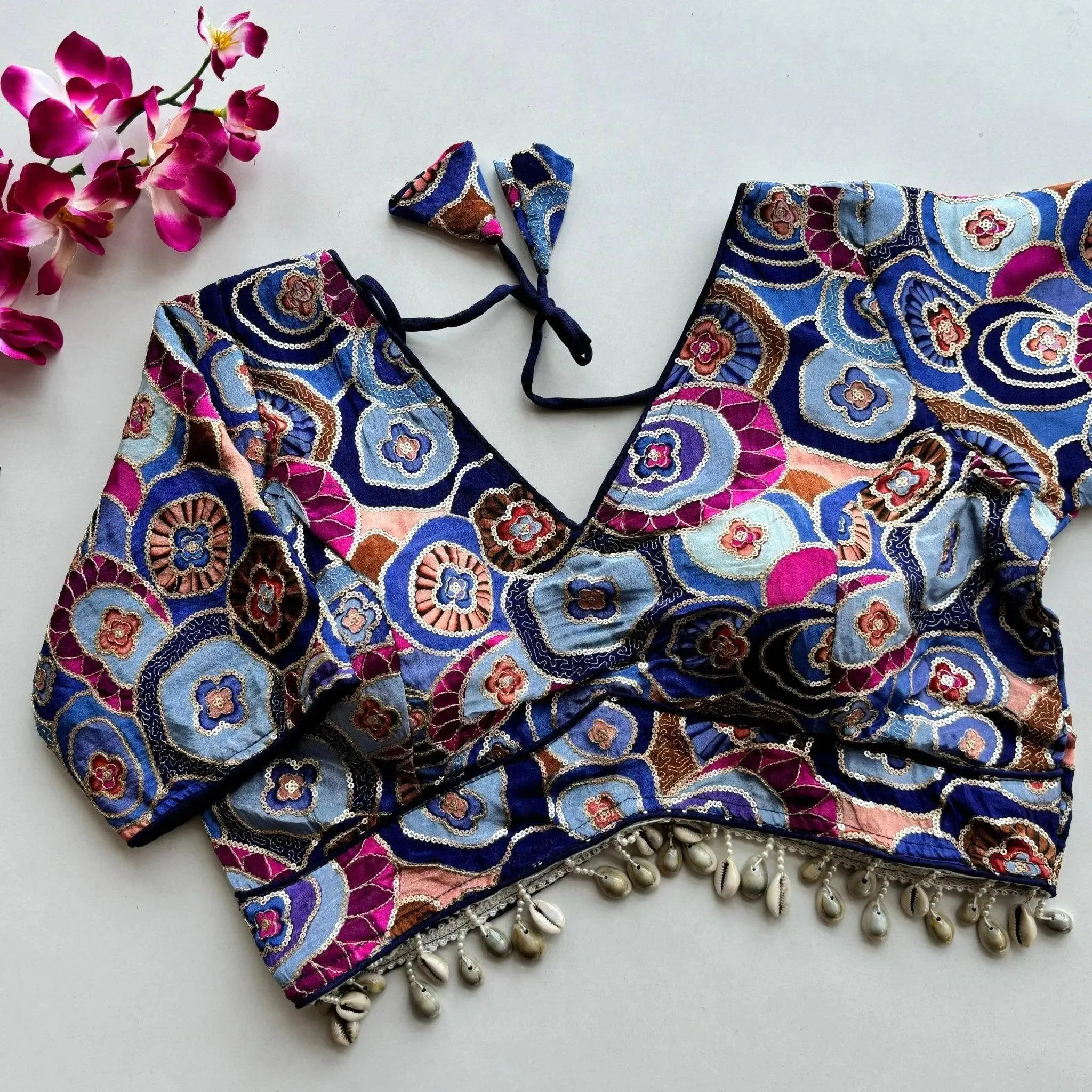Pure Chinon Silk with Real Kaudi Lace and Position Print Work Blouse