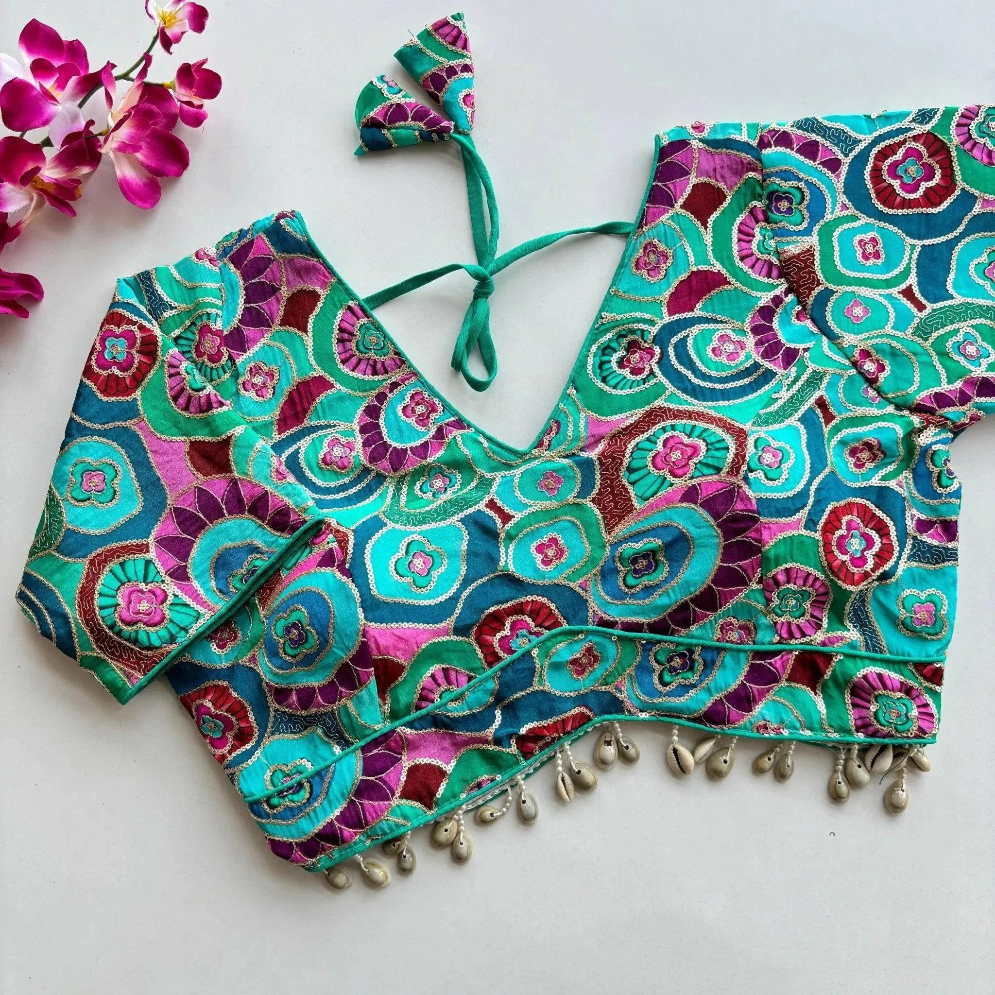 Pure Chinon Silk with Real Kaudi Lace and Position Print Work Blouse
