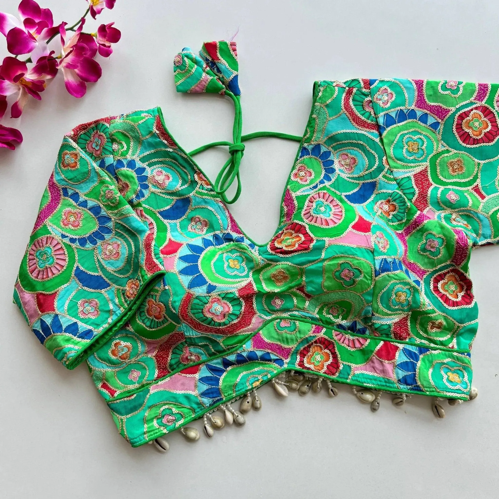 Pure Chinon Silk with Real Kaudi Lace and Position Print Work Blouse