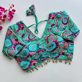 Pure Chinon Silk with Real Kaudi Lace and Position Print Work Blouse