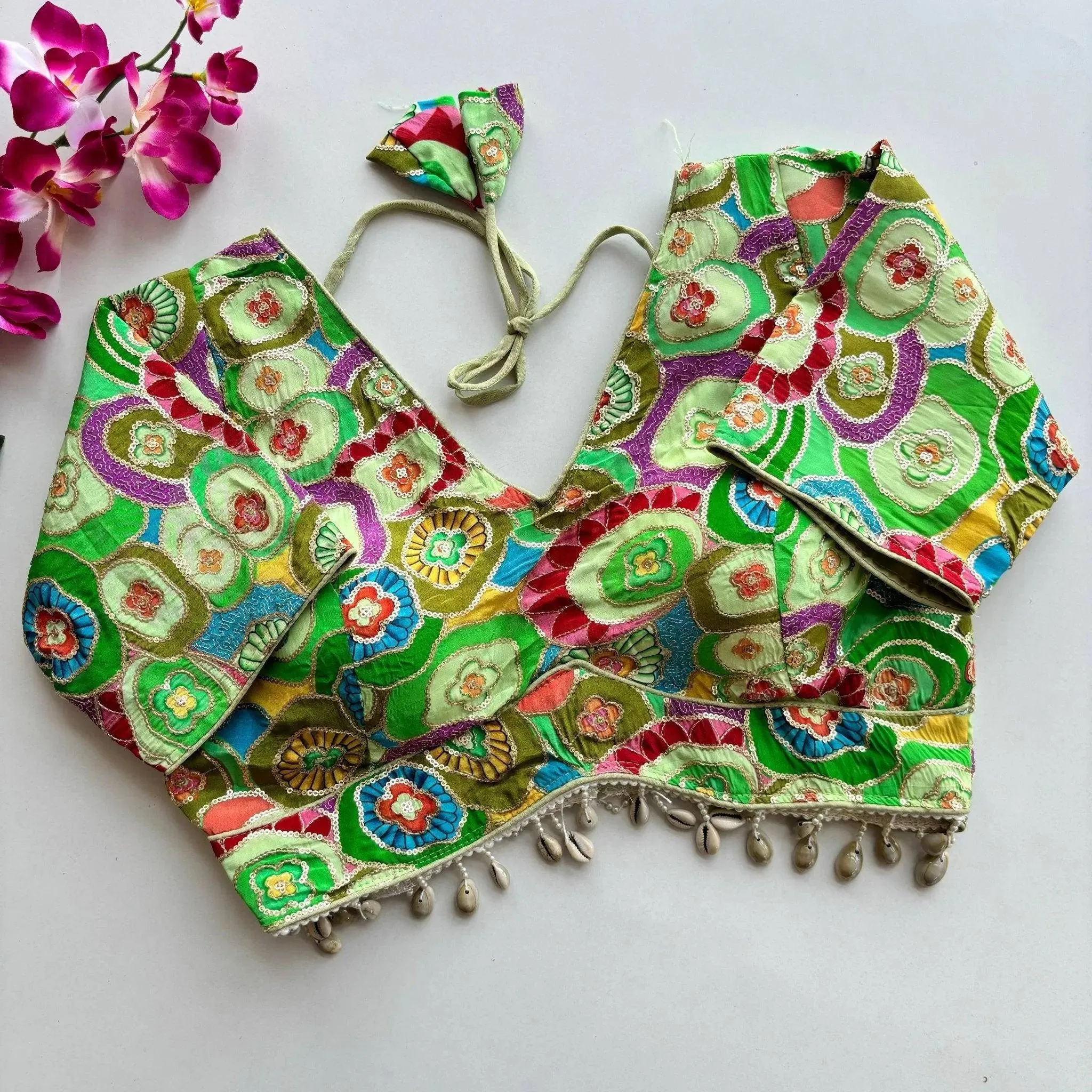 Pure Chinon Silk with Real Kaudi Lace and Position Print Work Blouse