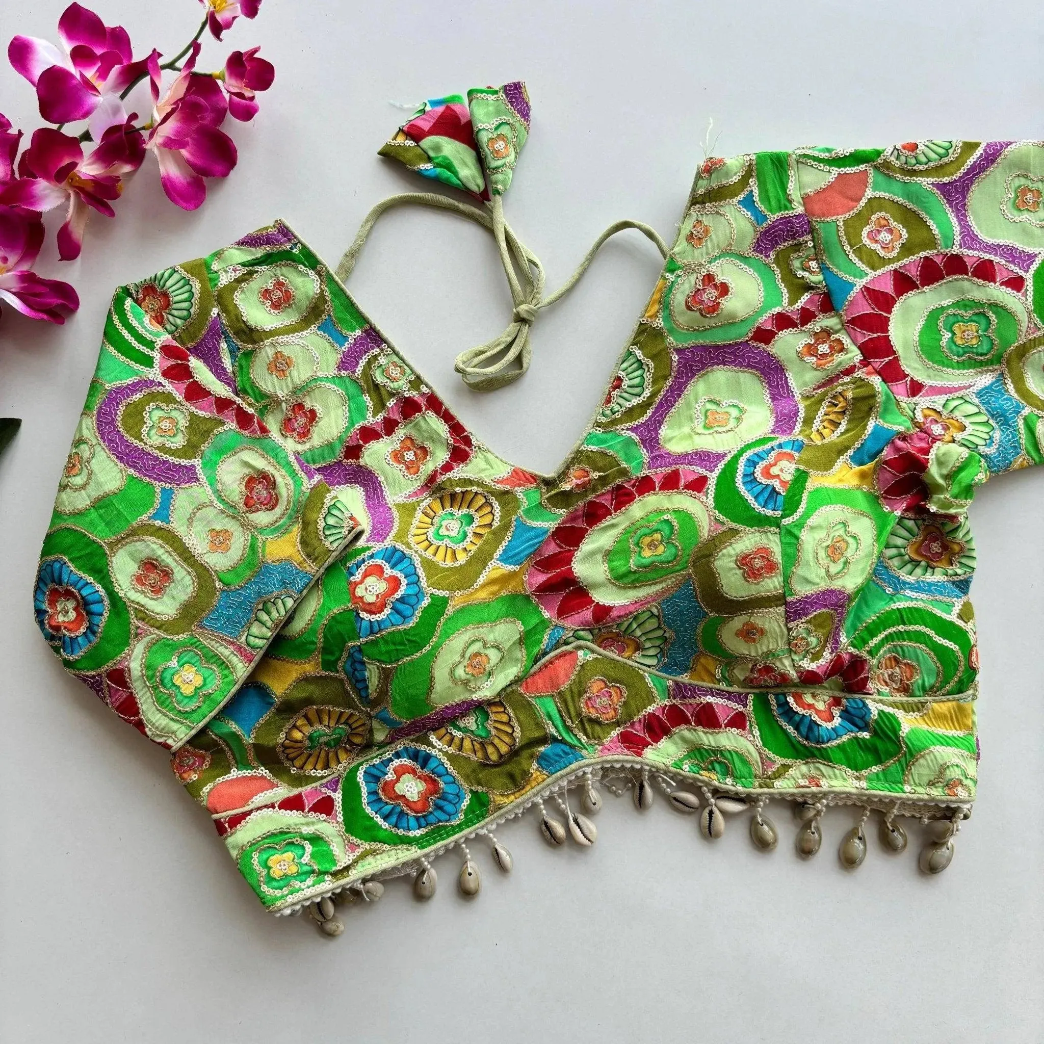 Pure Chinon Silk with Real Kaudi Lace and Position Print Work Blouse