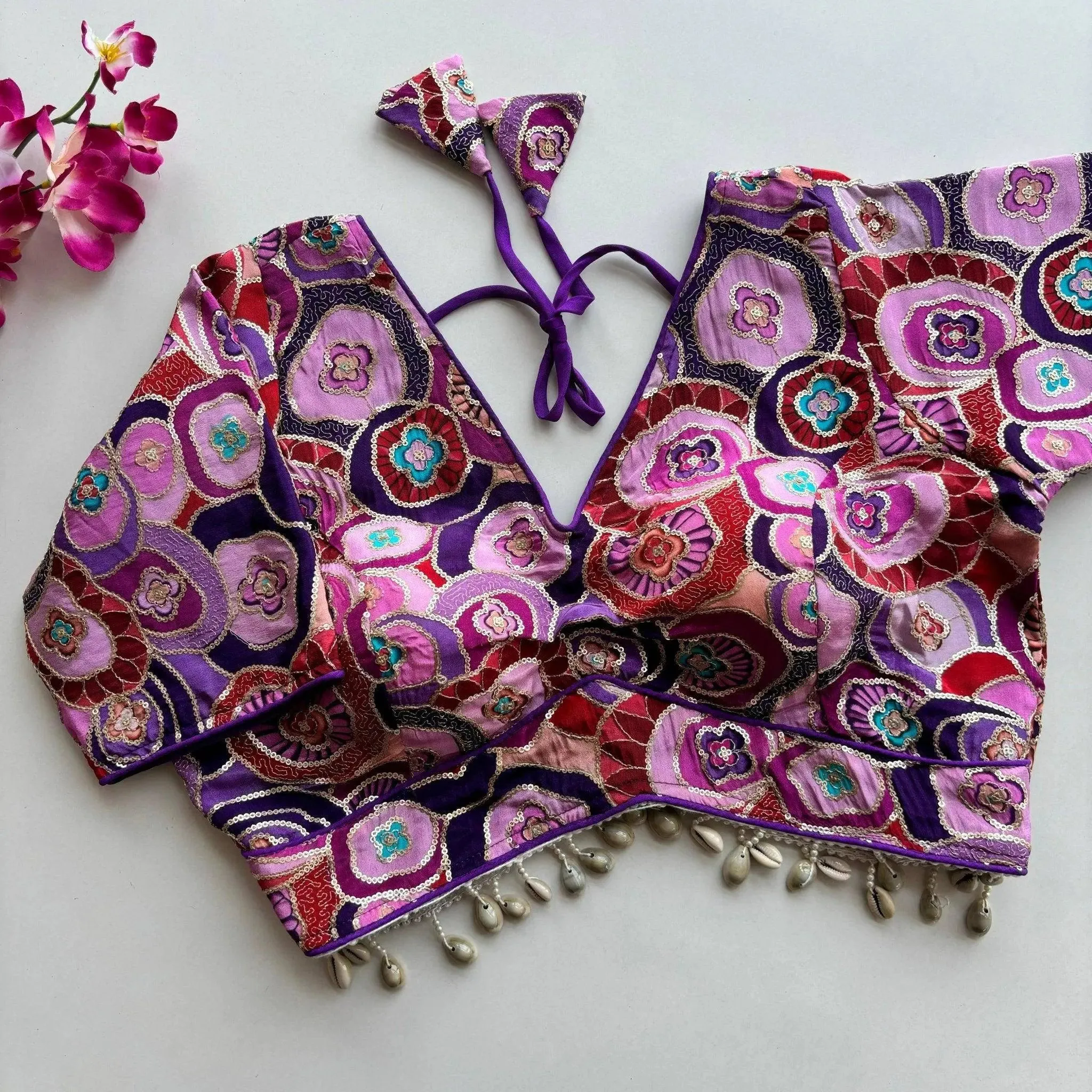 Pure Chinon Silk with Real Kaudi Lace and Position Print Work Blouse
