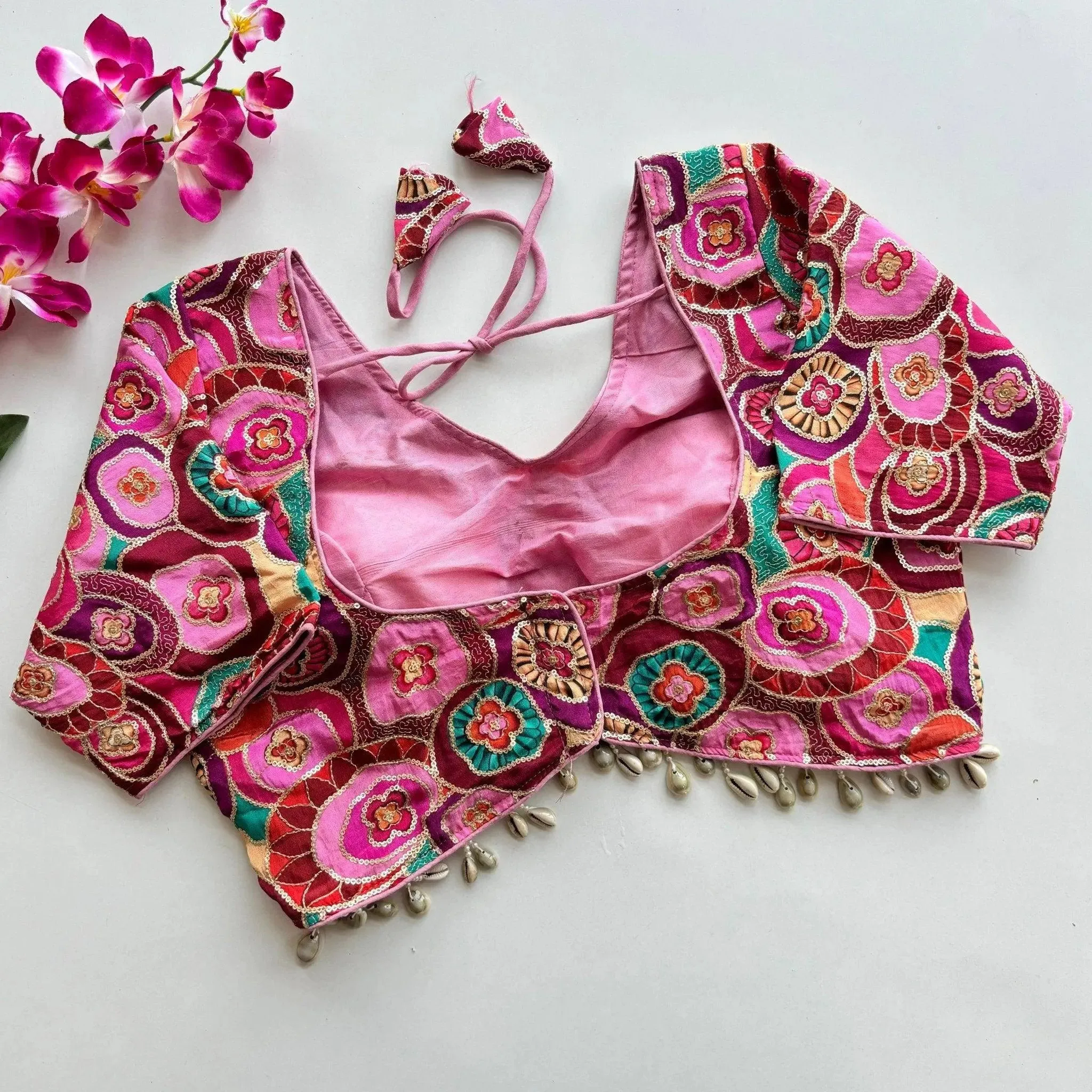 Pure Chinon Silk with Real Kaudi Lace and Position Print Work Blouse