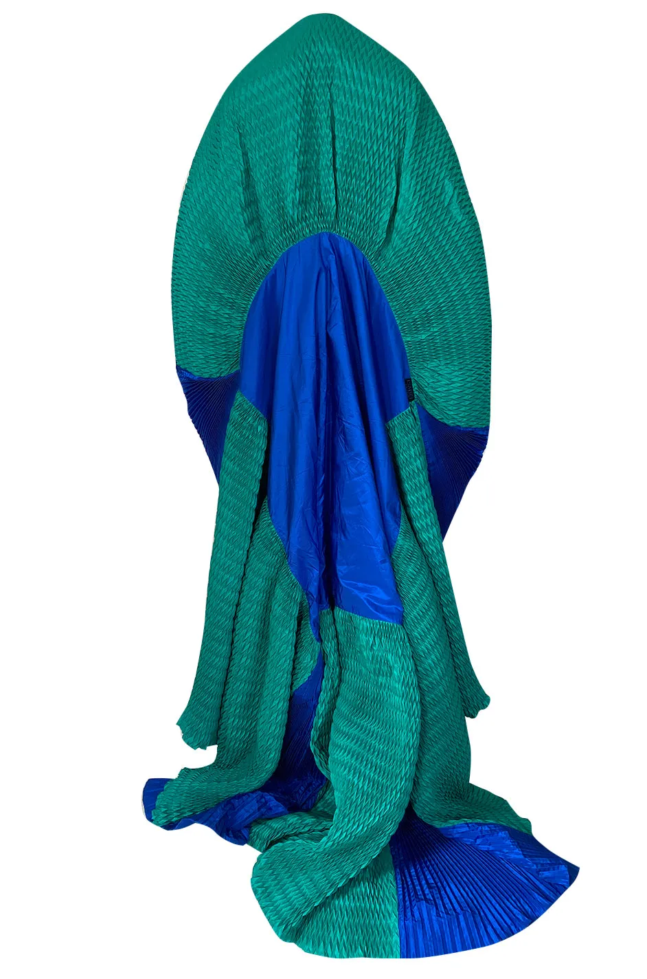 Rare 1980s Isabel Canovas Huge Pleated Green & Blue Silk Shawl Cape