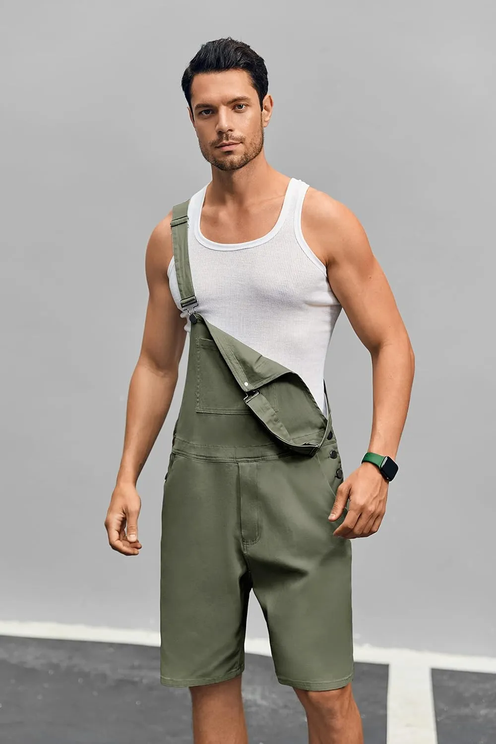 Runcati Mens Casual Bib Overall Shorts Lightweight Cotton Loose Fit Denim Jumpersuit Walkshort Pockets Rompers