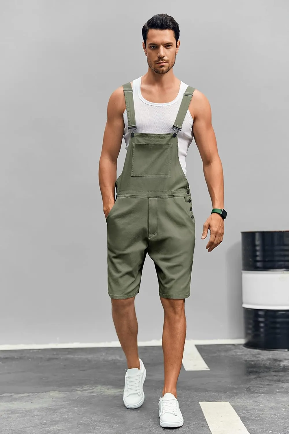 Runcati Mens Casual Bib Overall Shorts Lightweight Cotton Loose Fit Denim Jumpersuit Walkshort Pockets Rompers