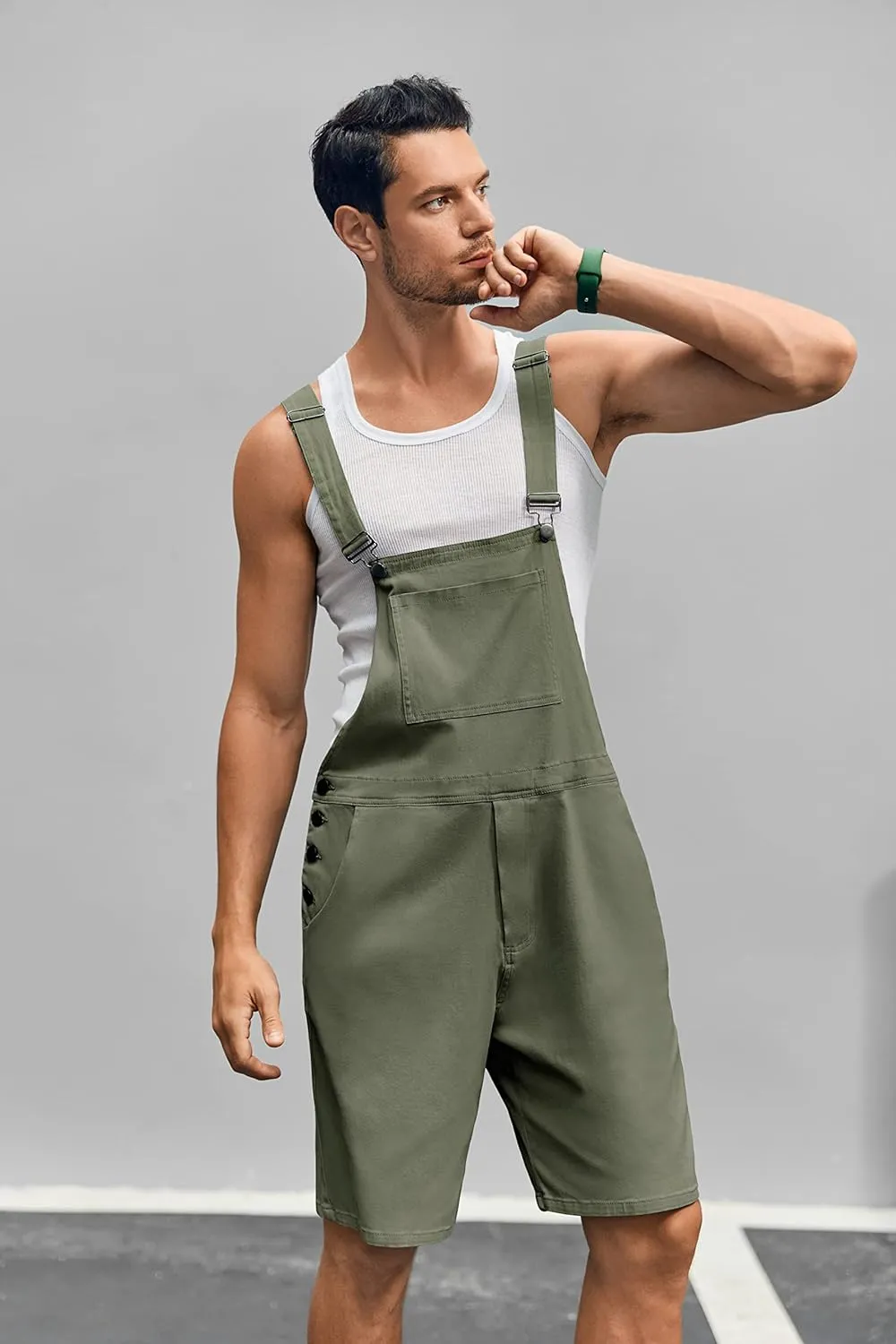 Runcati Mens Casual Bib Overall Shorts Lightweight Cotton Loose Fit Denim Jumpersuit Walkshort Pockets Rompers