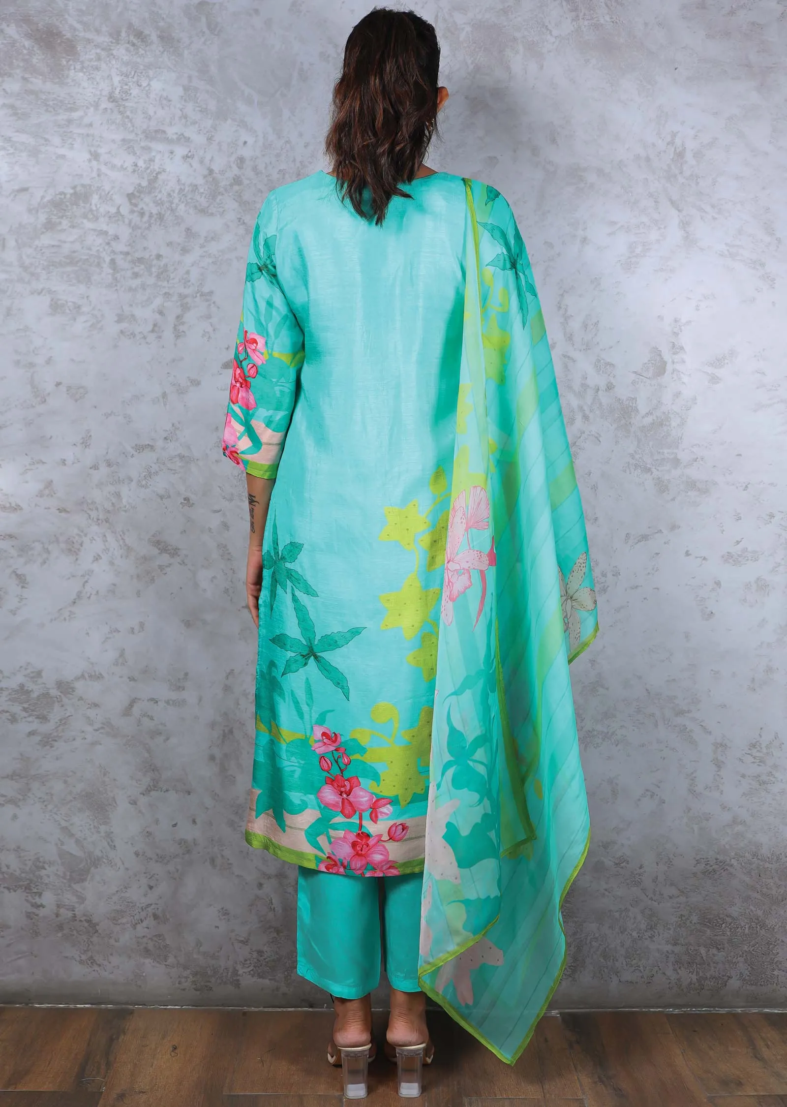 Sea Green Modal Printed Straight cut suits