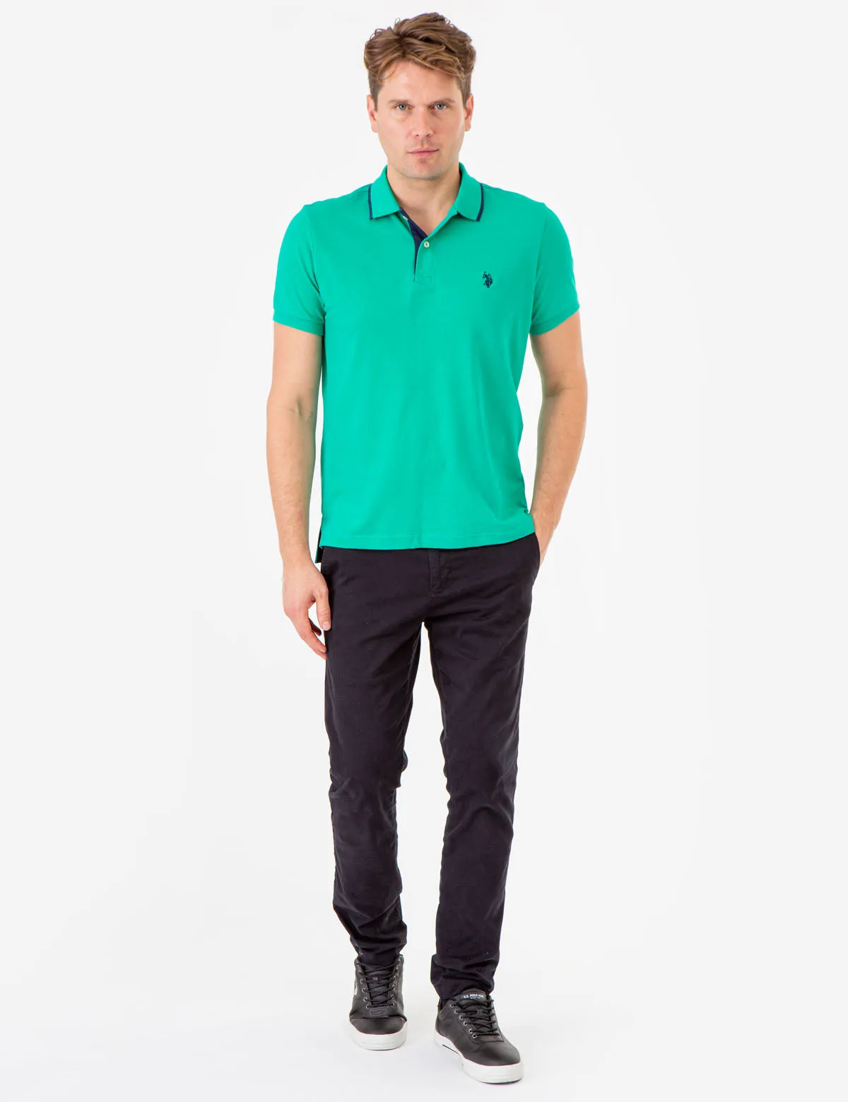 SLIM FIT STRETCH PIQUE SOLID POLO SHIRT