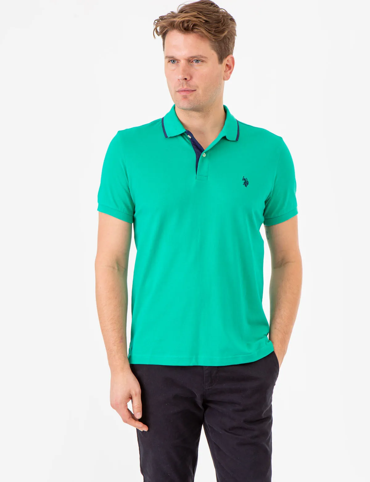 SLIM FIT STRETCH PIQUE SOLID POLO SHIRT