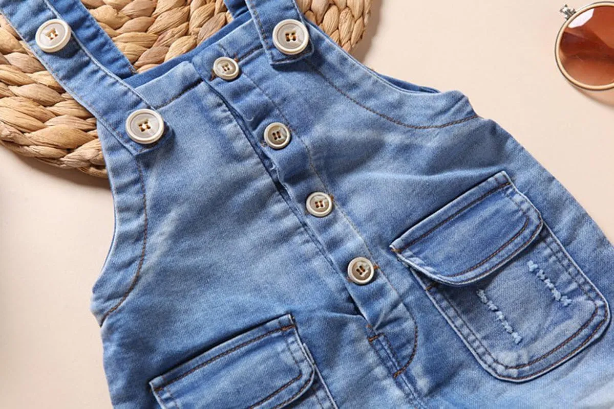 Stylish KIDSCOOL SPACE Denim Overalls for Infants and Toddlers - Blue & Black Combo!