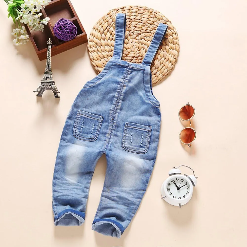 Stylish KIDSCOOL SPACE Denim Overalls for Infants and Toddlers - Blue & Black Combo!