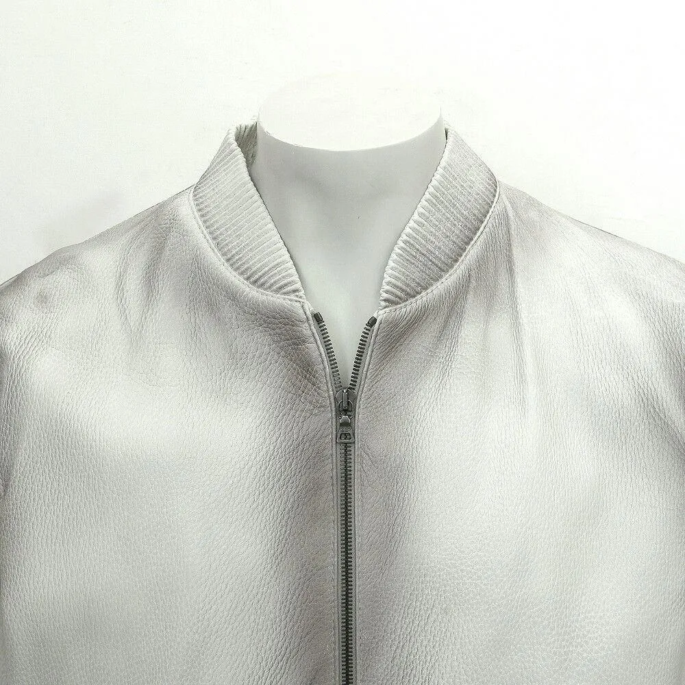 White Pebbled Deer Skin Leather Jacket With Gradient