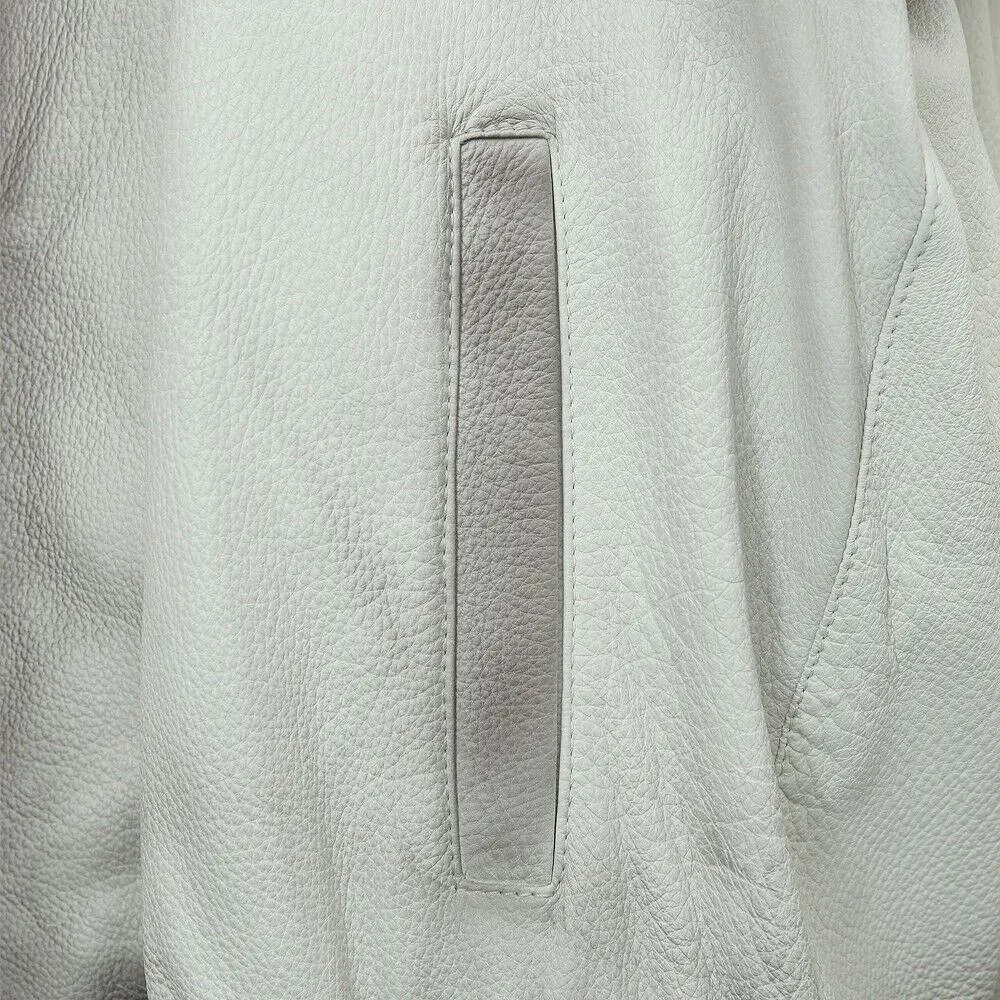 White Pebbled Deer Skin Leather Jacket With Gradient