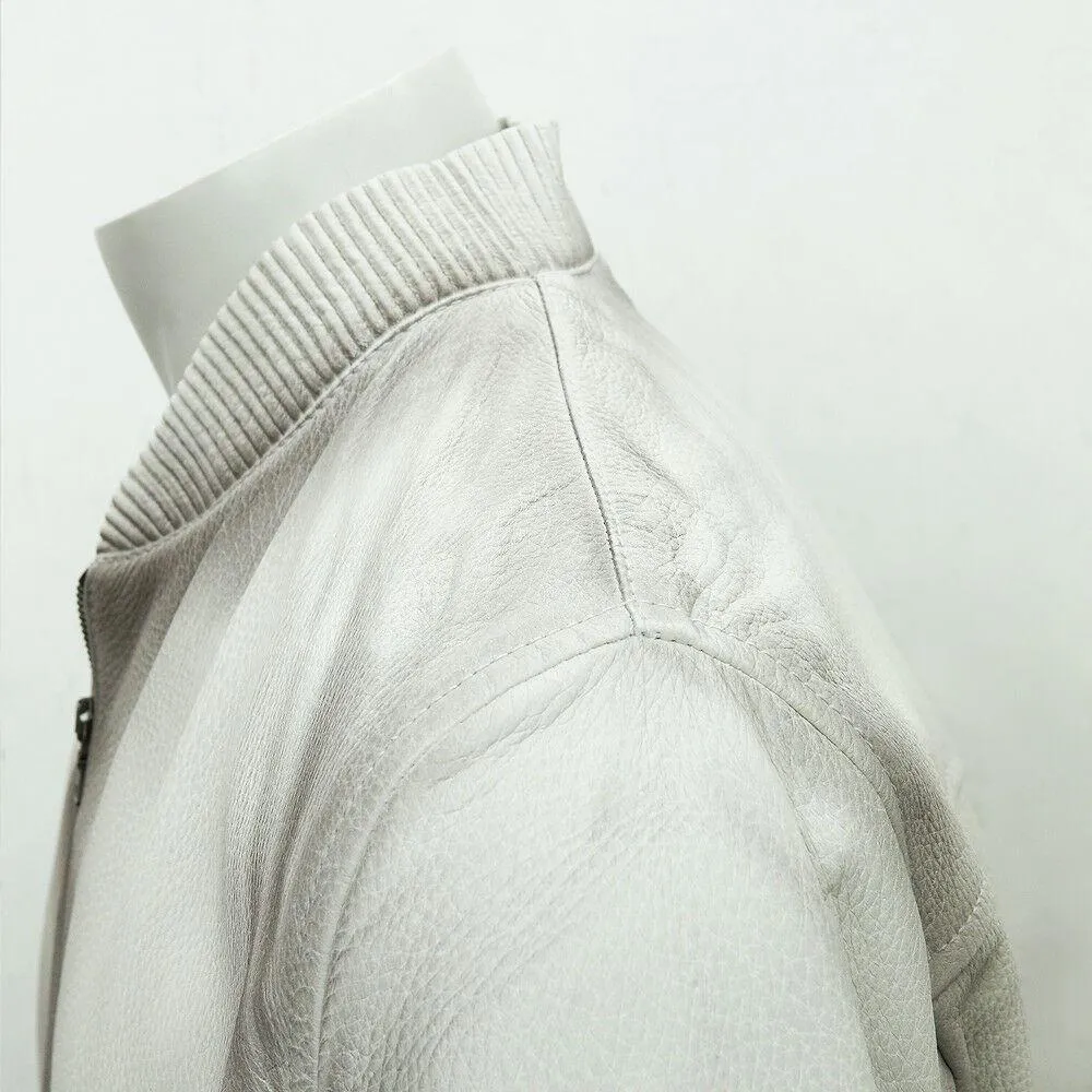 White Pebbled Deer Skin Leather Jacket With Gradient