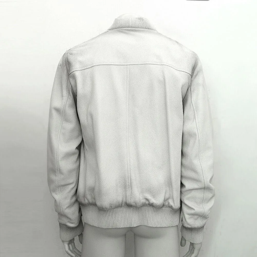White Pebbled Deer Skin Leather Jacket With Gradient