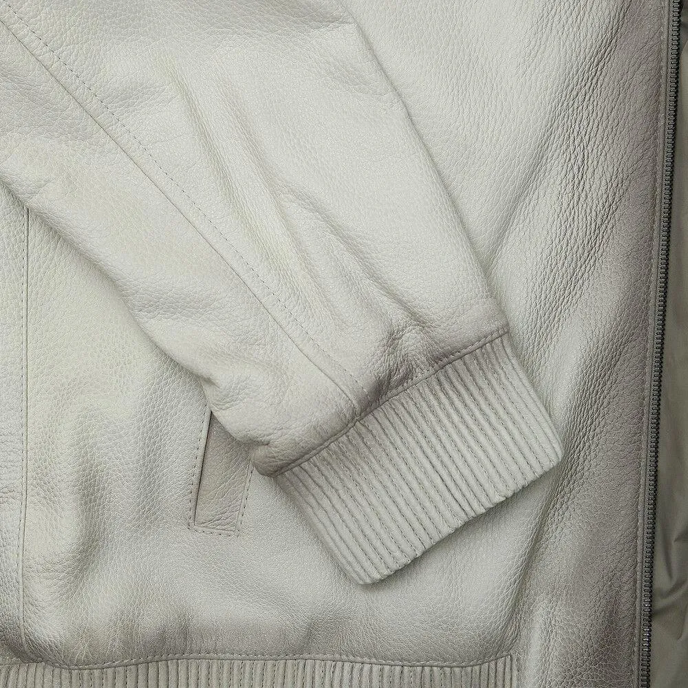 White Pebbled Deer Skin Leather Jacket With Gradient