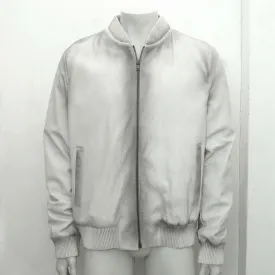White Pebbled Deer Skin Leather Jacket With Gradient