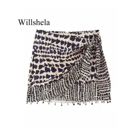 Willshela Women Fashion Beaded Pleated High Waist Mini Skirt